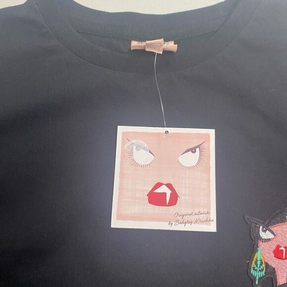 BADGLEY MISCHA Women’s Black‎ Artistic Graphic Cotton Tee Shirt Size Medium New - Picture 5 of 6